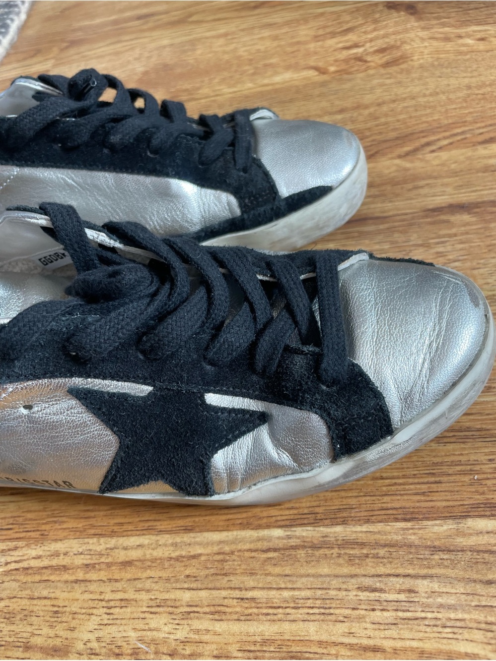 Golden Goose women's Metallic Silver & Black Star Sneakers superstar size 37